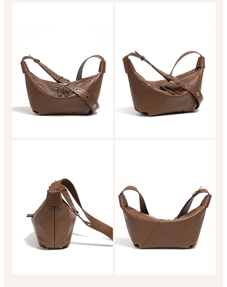Borsa a conchiglia da donna in vera pelle marrone