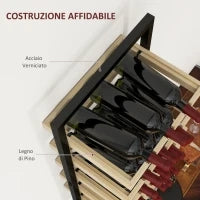 Portabottiglie da Parete in Legno e Acciaio per 15 Bottiglie di Vino e 4 Calici, 35x25x86cm