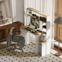 Scrivania per Computer Moderna 113x45x138.5 cm con Libreria e Porta CPU Rovere