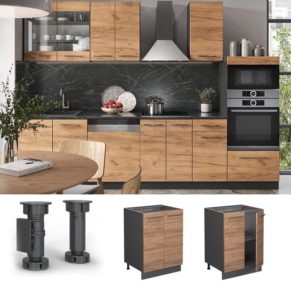 Mobiletto base cucina Fame-Line Rovere dorato/Antracite 60 cm, PL Antracite Vicco