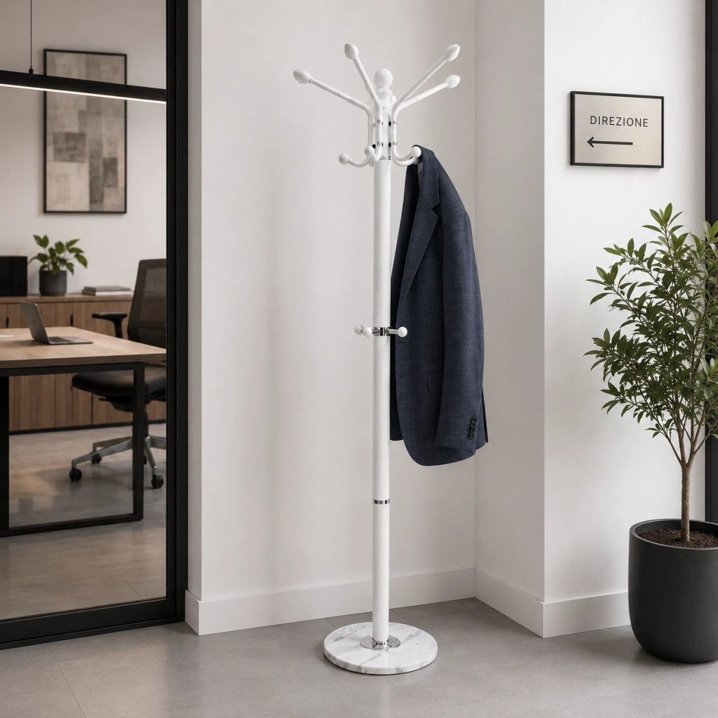 Appendiabiti in Metallo con Base in Pietra Bianco 174 cm Moderno con 16 Ganci