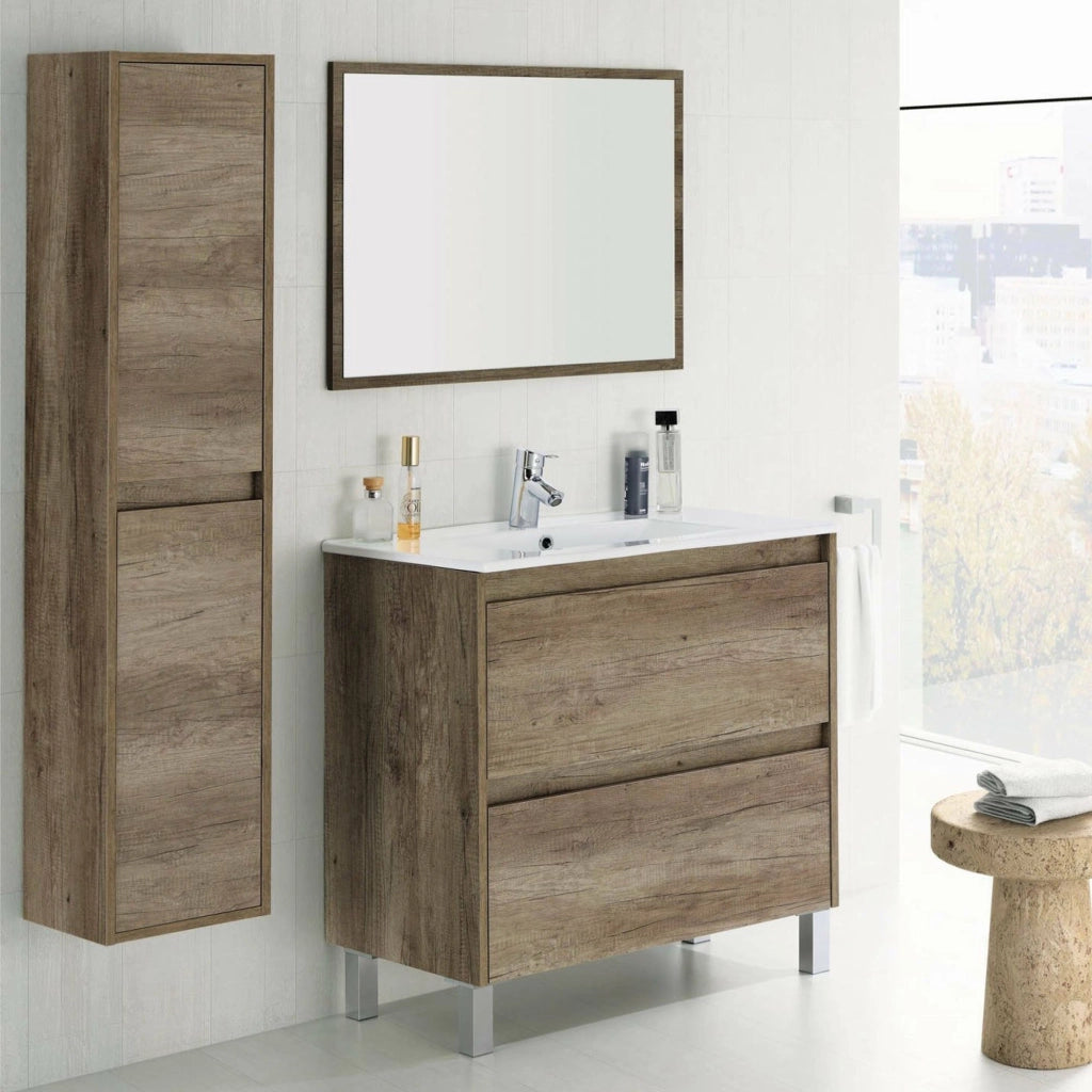 Moncalvo, set Mobili Bagno Specchio Incluso, Marrone Quercia