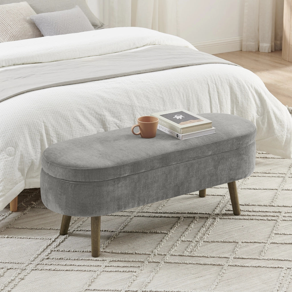 Panca contenitore 110x40x42 cm grigio scuro, box 20 L, tessuto chenille,