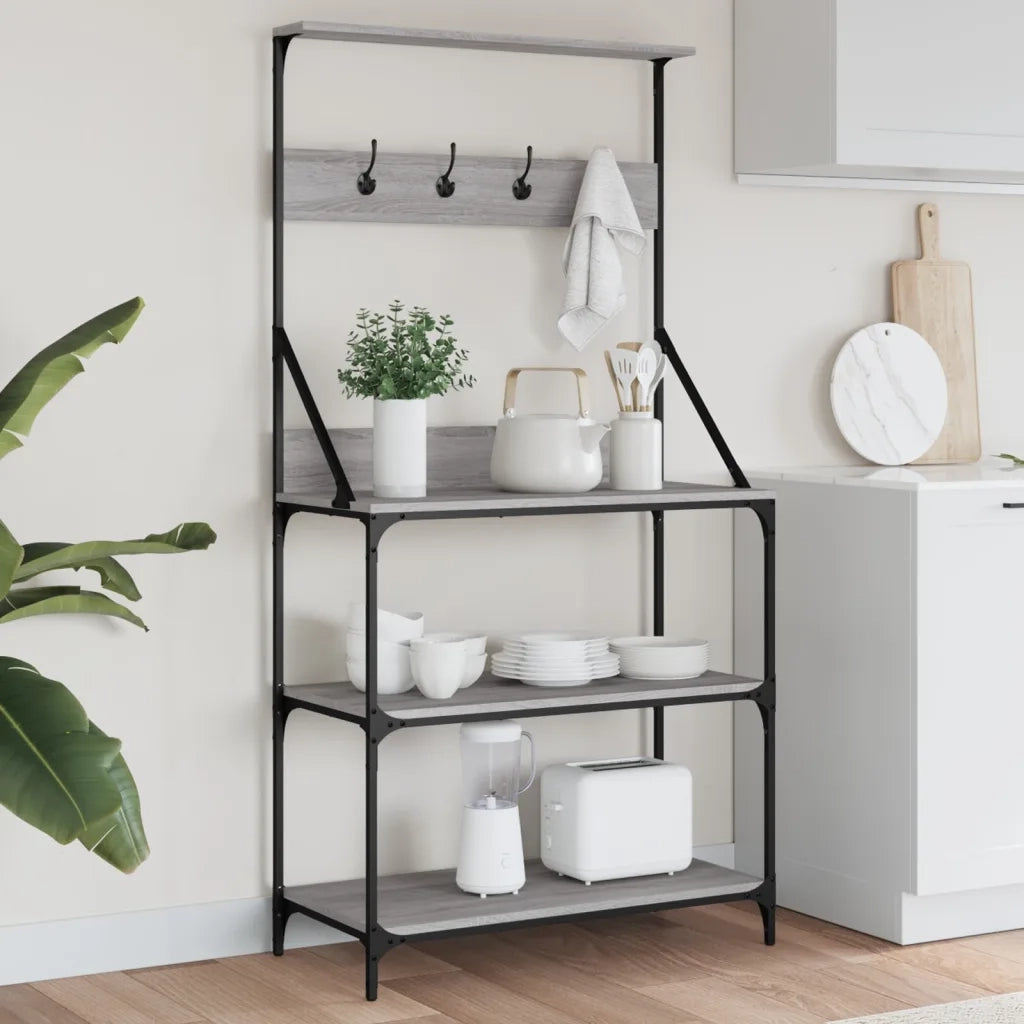 Mensola da cucina-Scaffale Cucina Ganci 4 Ripiani Grigio Sonoma Legno Multistrato