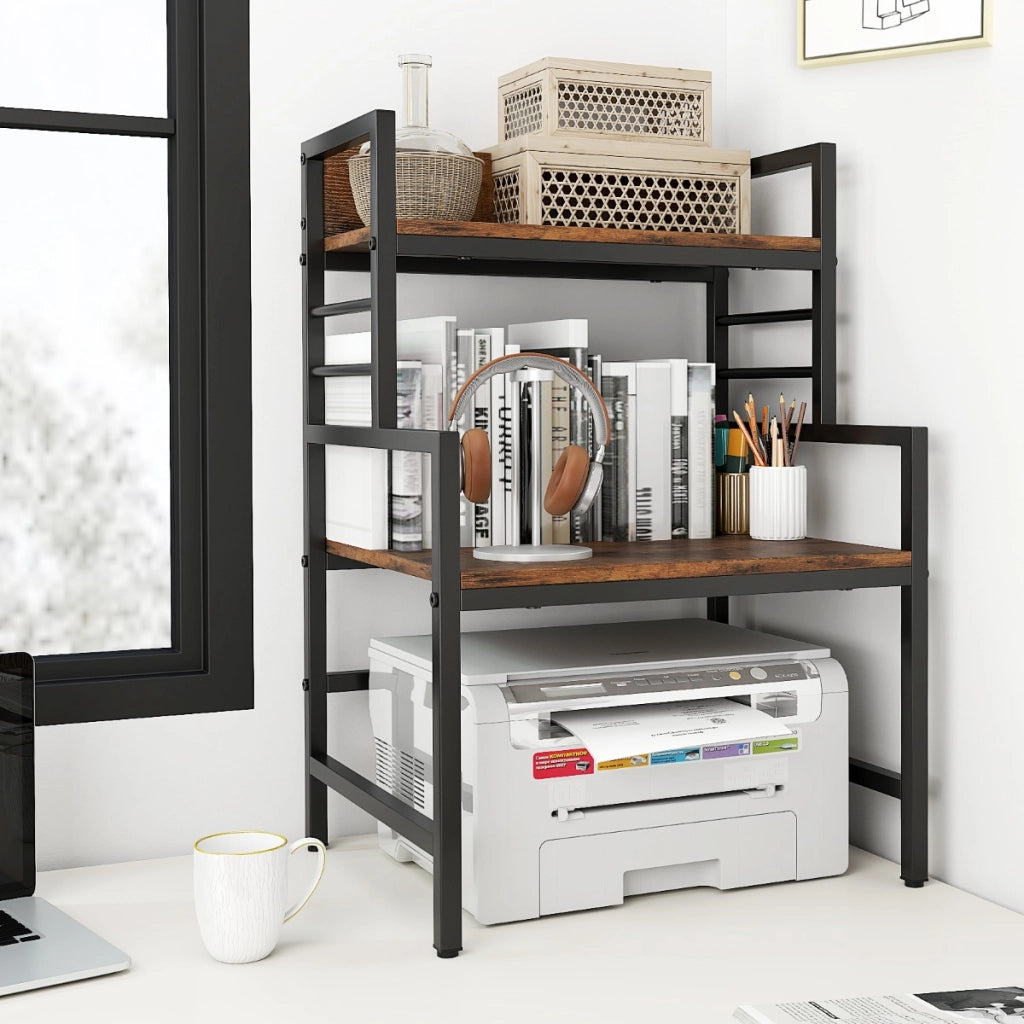 Supporto per microonde a 3 ripiani con struttura in metallo-Organizzatore da cucina industriale con mensole Marrone