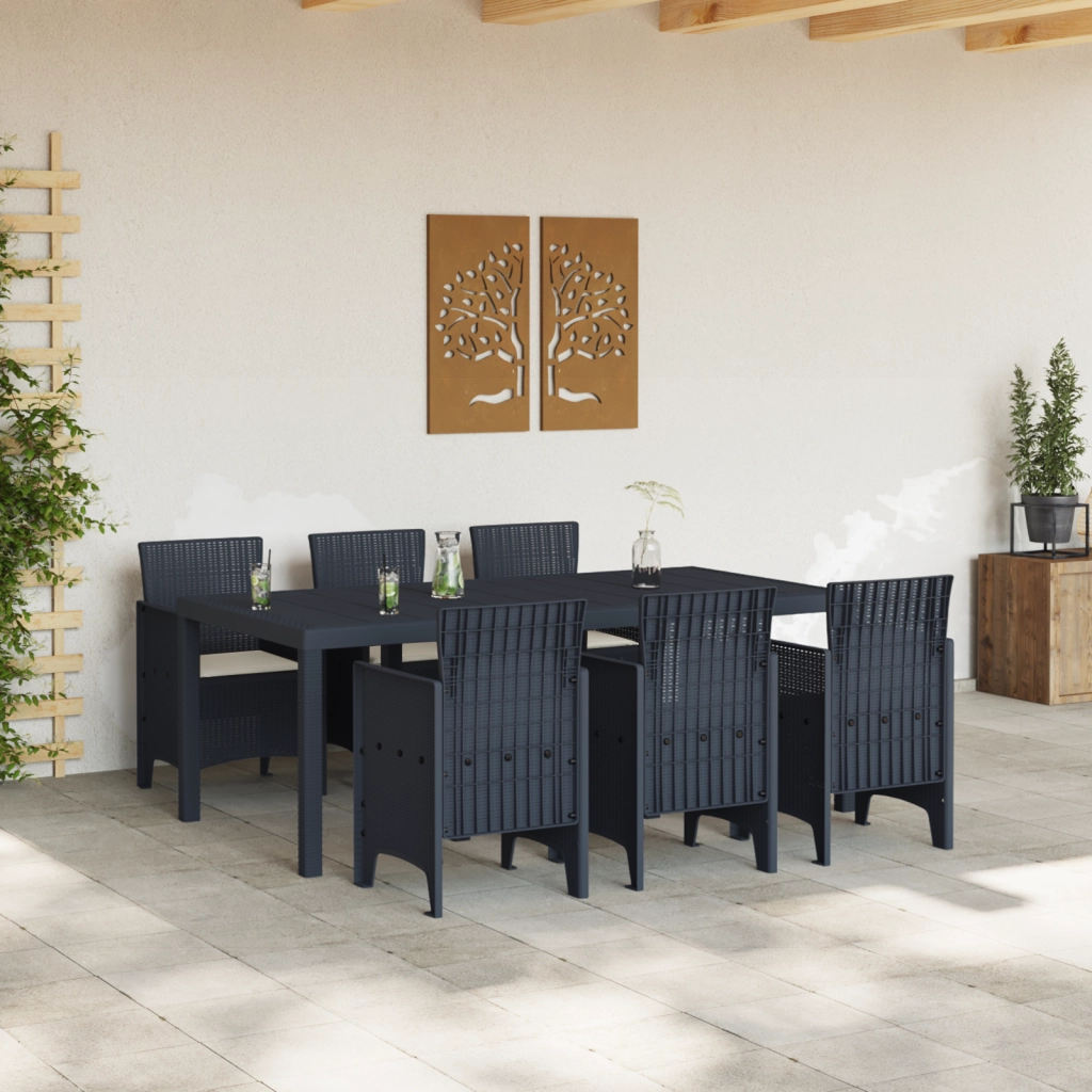 Set pranzo giardino 7 pezzi con cuscini Anthracite Polyrattan