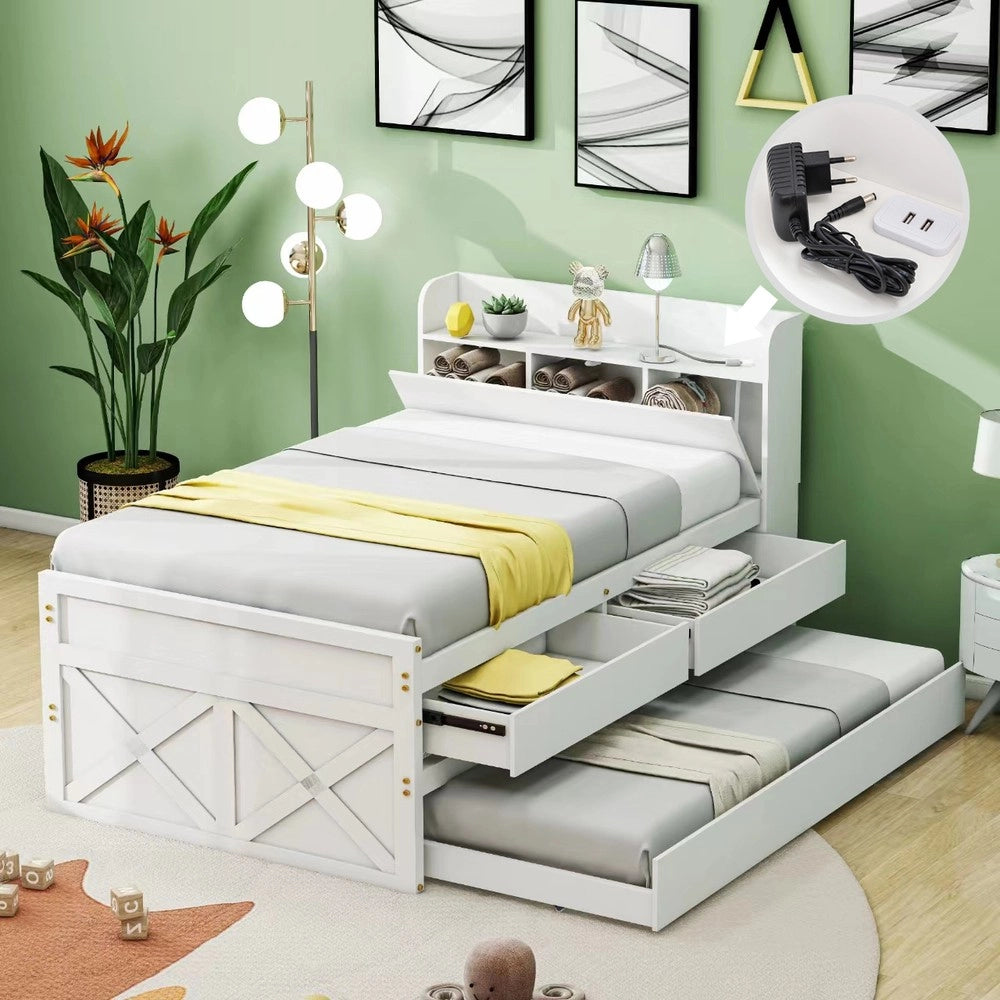 Letto Singolo in Pino Massello con Cassetto e Comodino ¨C MINIMAL ¨C Bianco 90x190
