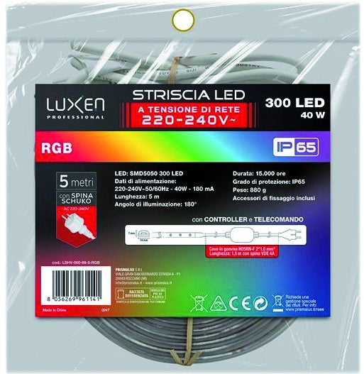Suprema STRISCIA LED RGB 8 W/m - 60 Led/m, IP65 con telecomando, 5 mt.