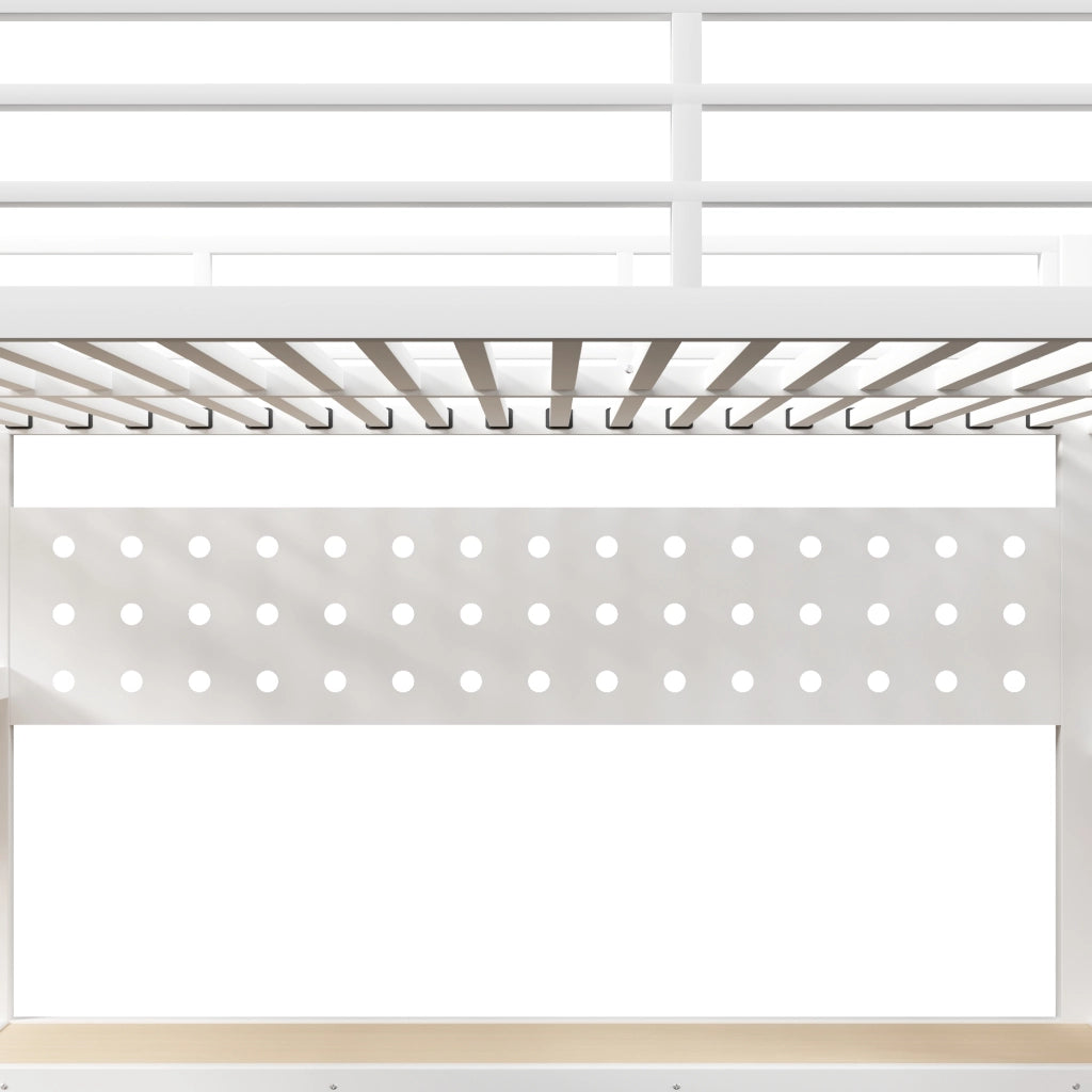 Letto a soppalco con scrivania, cassetto e luce LED ¨C MINIMAL ¨C Bianco, Metallo, 140x200