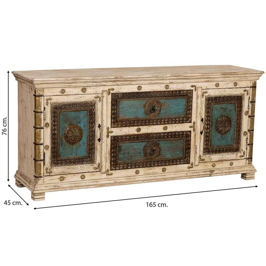 Credenza in legno artigianale, 165x45x76h cm, bianco