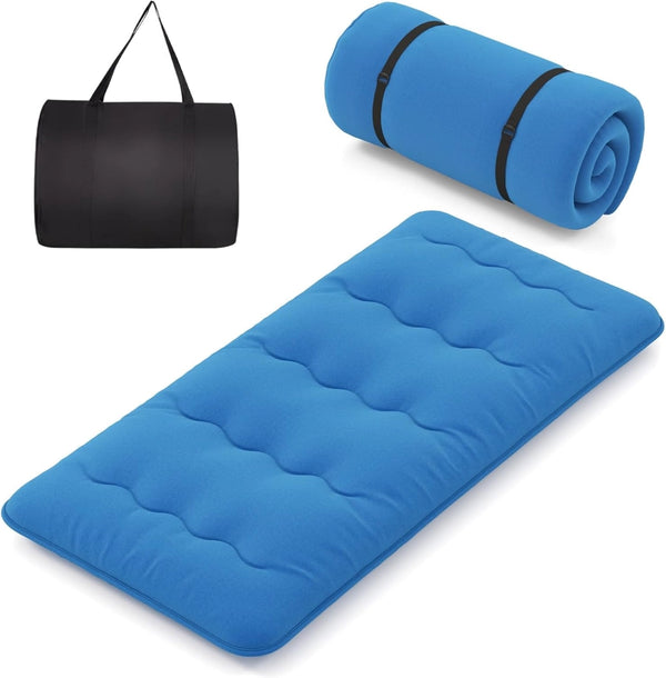 Materasso Futon Pieghevole, Materasso Portatile con Sacca da Trasporto per Camping, Materasso da Terra con Copertura Lavabile (200 x 90 cm, Blu)