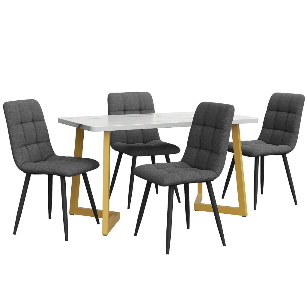 Set tavolo e 4 sedie con piano effetto marmo in MDF grigio