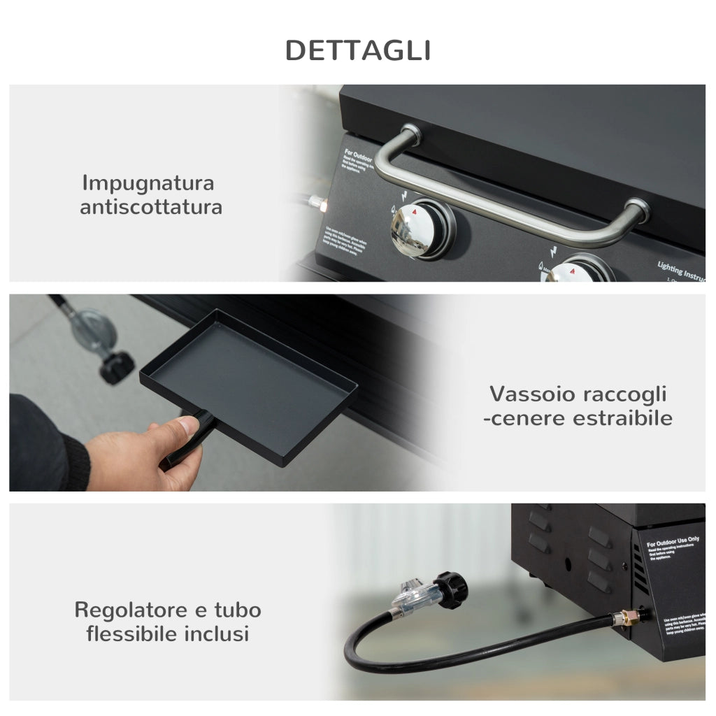 Easycomfort Barbecue a Gas Pieghevole con Coperchio, Termometro e 2 Bruciatori in Acciaio, 55x46.5x41 cm, Nero
