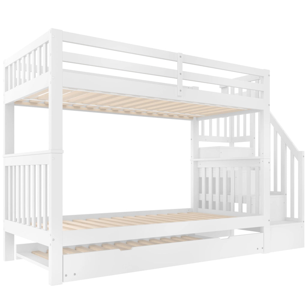 Letto a castello 90x200 cm con letto estraibile e scala con scaffali