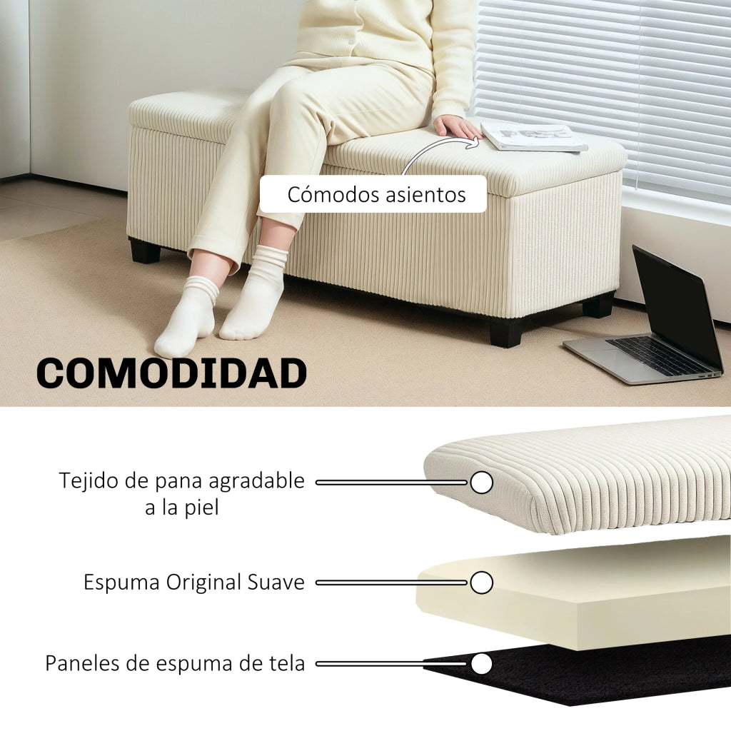 Pouf Contenitore Imbottito in Tessuto Velluto Beige ¨C zephmum ¨C 112x42x40 cm