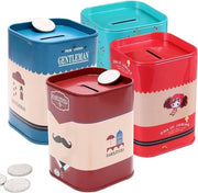 Scatola di risparmio metallica quadrata a 4 pezzi, con scatola di cartone multicolore - regalo per bambini e adulti - regalo di compleanno