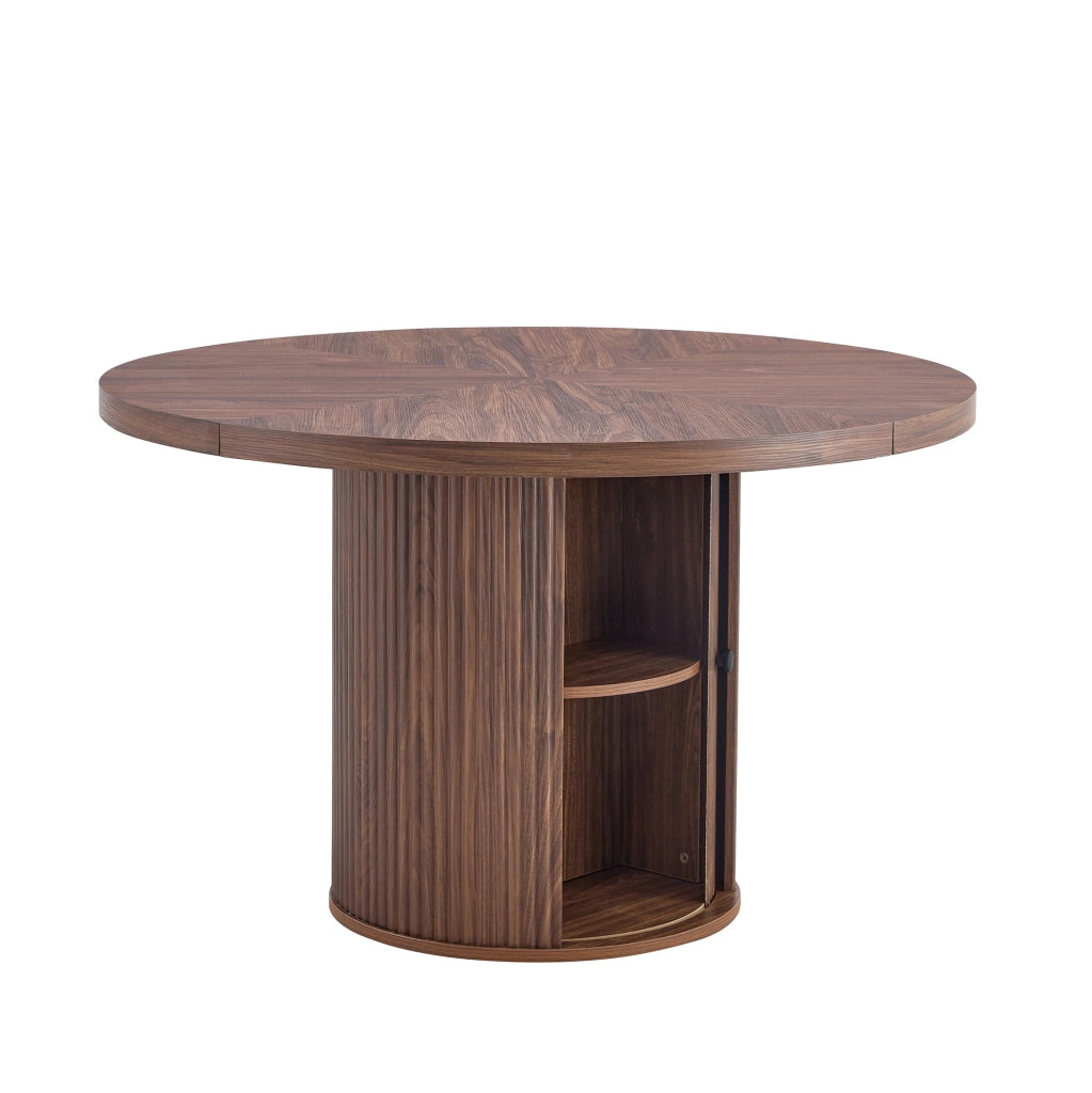 Tavolo rotondo 115x115x74 cm con spazio contenitore in MDF; colore noce