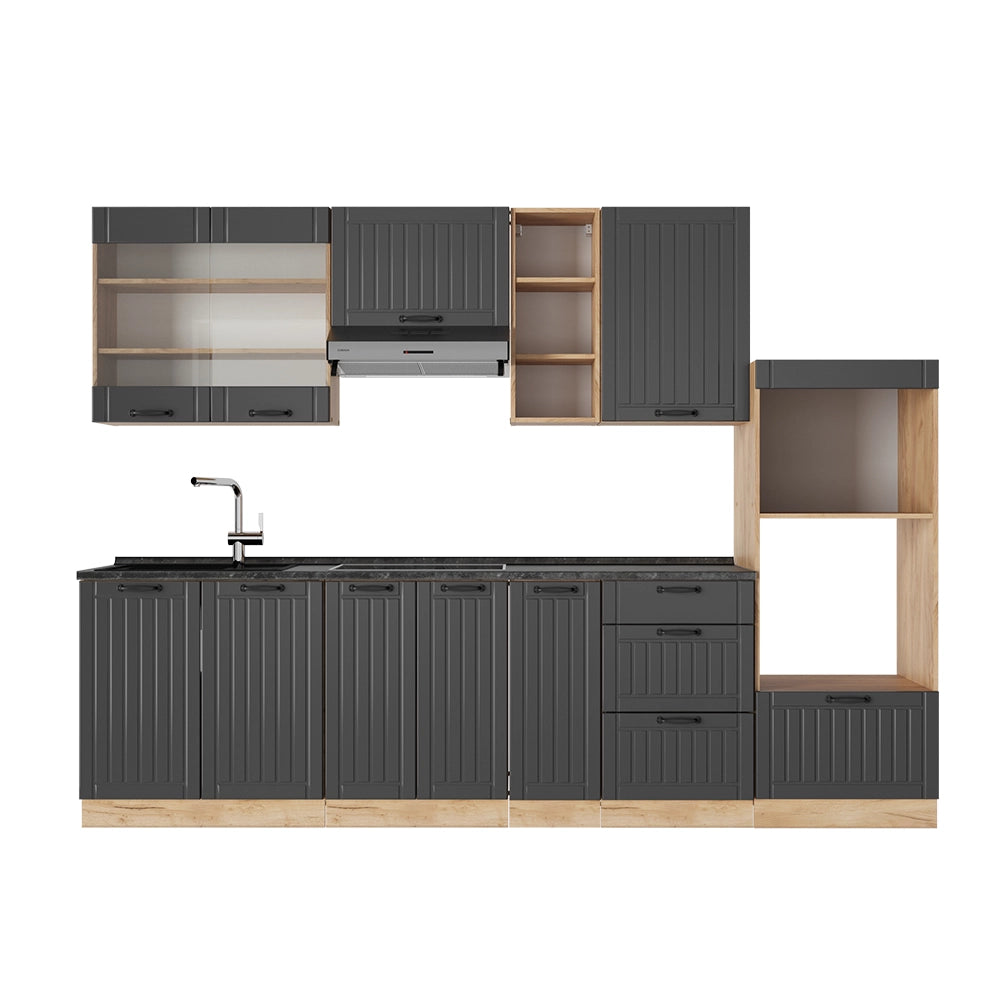Cucina componibile Fame-Line Grigio scuro/Rovere dorato 280 cm senza piano di lavoro Vicco