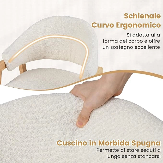 Set di 2 Sedie da Pranzo, Sedia da Cucina con Seduta Imbottita e Schienale Curvo Ergonomico, Bracciolo Confortevole e Piedini Regolabili, Poltrona in Legno per Sala da Pranzo