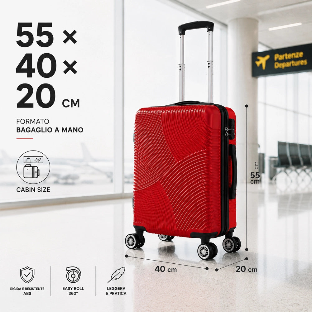Valigia Bagaglio a Mano 55x40x20 cm Rosso Trolley Ortega Adatto Ryanair Easyjet