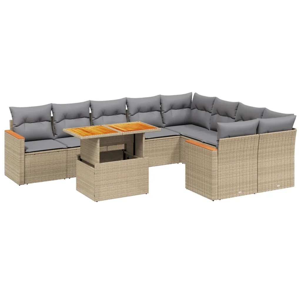 Set Divano da Giardino 10 pz con Cuscini Beige in Polyrattan 3273236