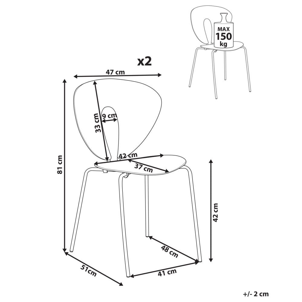 Set di 2 sedie da pranzo impilabili con sedile in plastica senza braccioli nero stile moderno