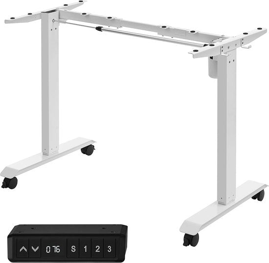 Tavolo da ufficio elettrico con regolazione di altezza - Scrivania - Scrivania da seduta e da lavoro - Struttura in acciaio - Illuminazione dorsale - Bruciolatura calorica - Cambio di posizione - 60 cm x (86-135) cm x (73-118) cm