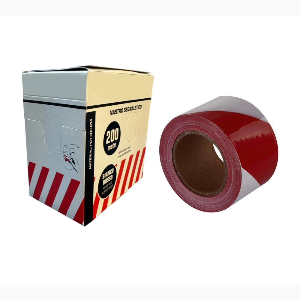 Nastro Segnaletico Bianco e Rosso in PVC 7 cm per 200 Metri con dispenser Conf. 24 pezzi