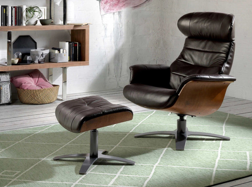 Pouf in pelle marrone cioccolato