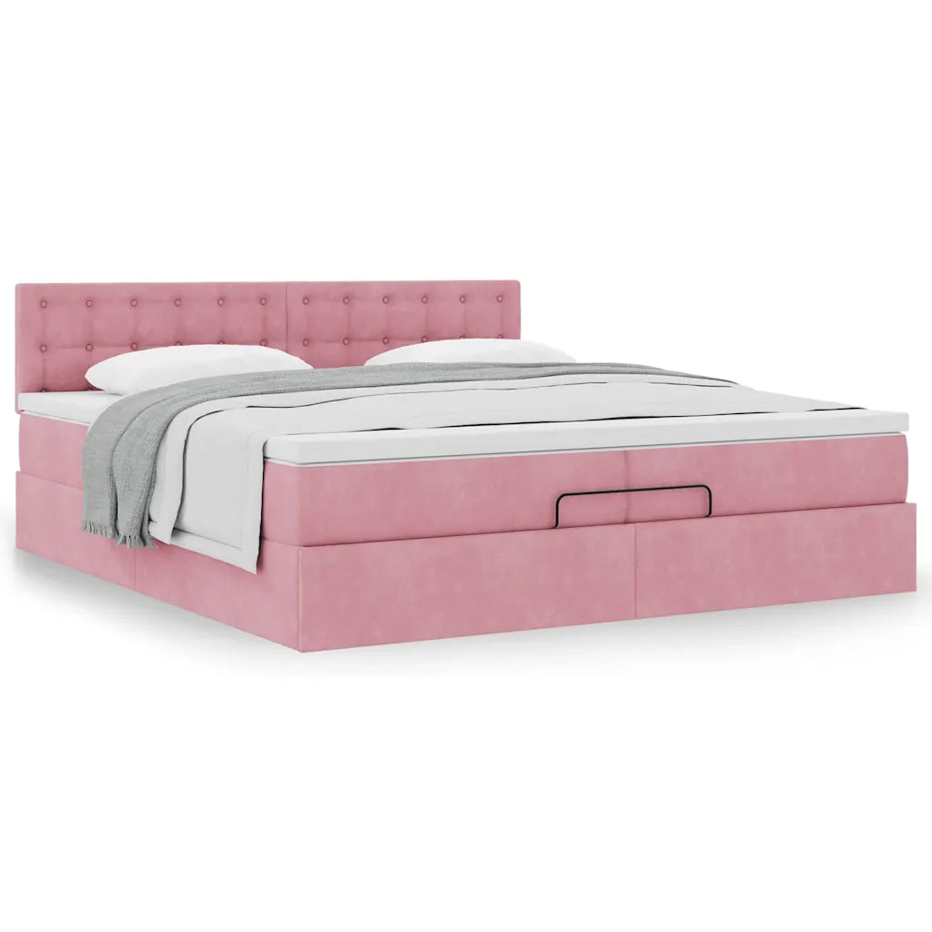 Struttura Letto Pouf con Materasso Rosa 200x200 cm Velluto 3311944