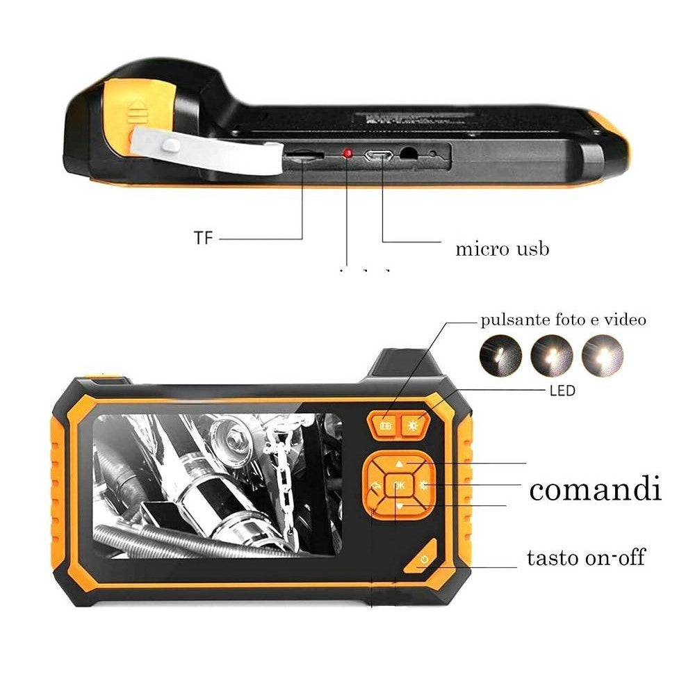 Trade Shop - Telecamera Endoscopica 5 Mt Monitor Sonda 4.3 Pollici Videocamera Impermeabile -