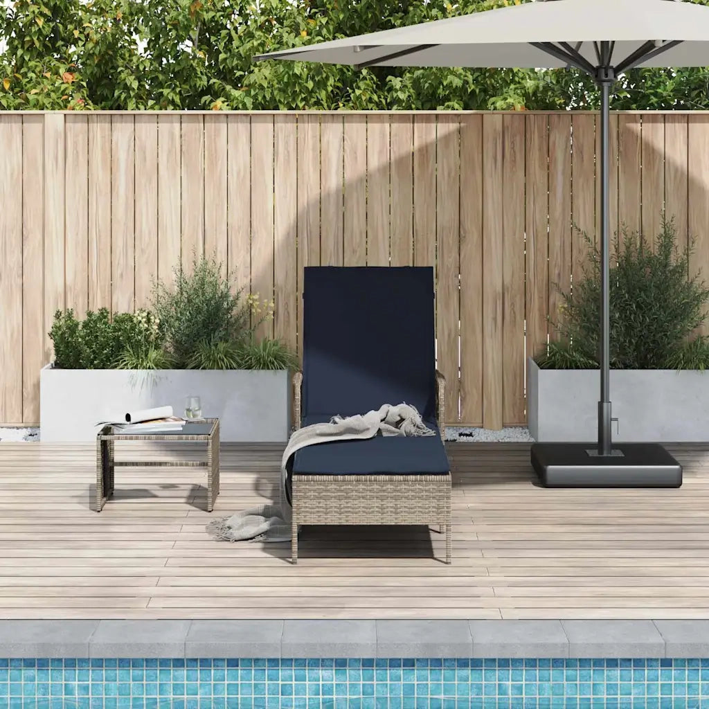 Lettino da sole Grigio e Blu Navy 200 x 55 x 92 cm polyrattan 365431