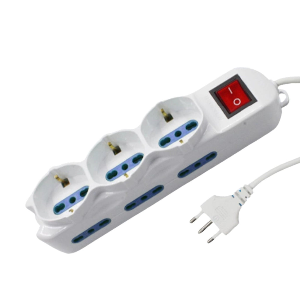 Multipresa Ciabatta Elettrica Cavo 3M Con 9 Posti 3 Prese Schuko 10/16A + 6 Prese Bipasso 2P+T 10/16A Interruttore