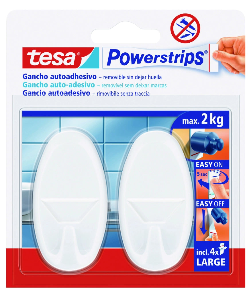 Tesa Powerstrips GANCIO RIMOVIBILE Grande Ovale - Col. Bianco Portata kg. 2  2 pz. 6.00 confezioni