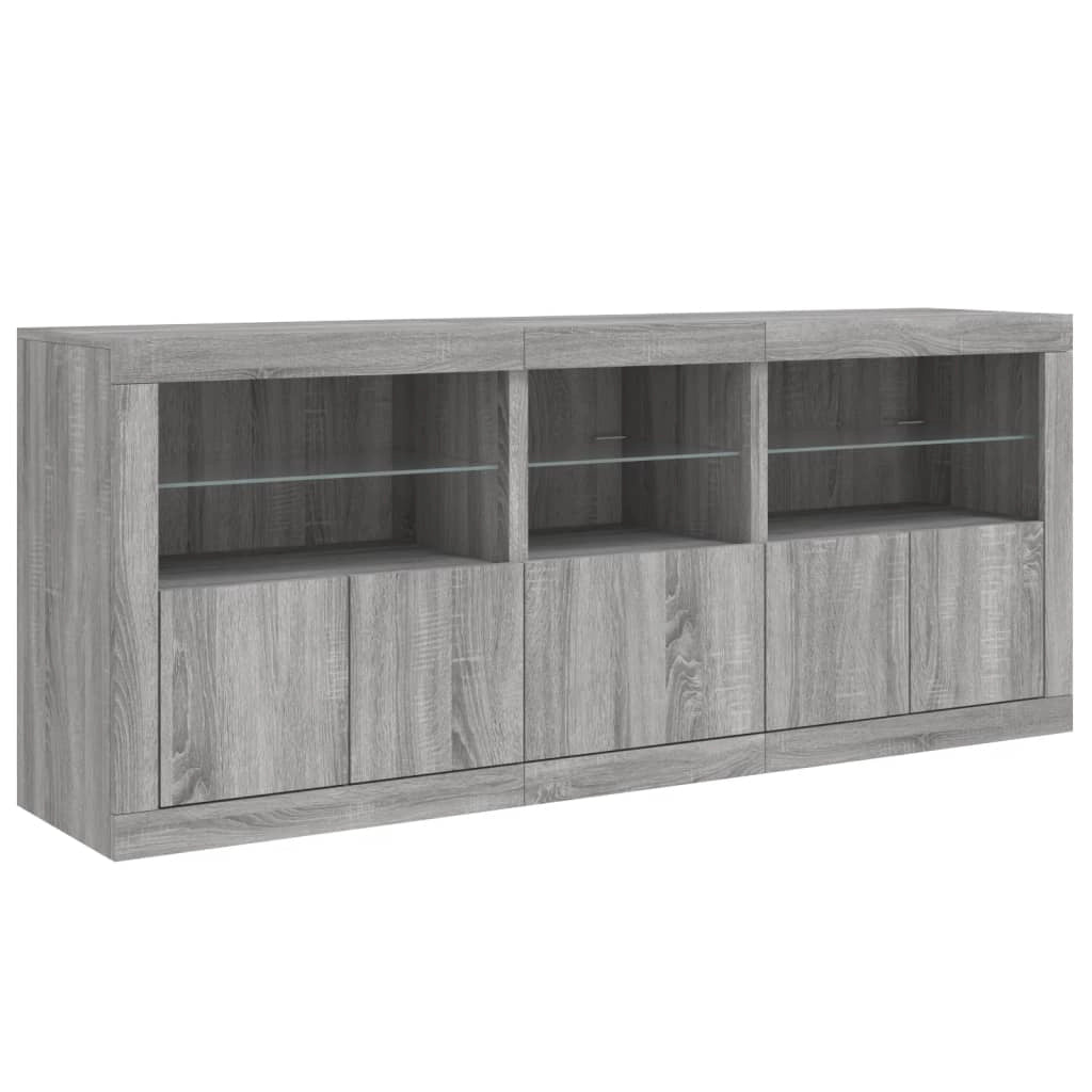 Buffet credenza cassettiera armadio mobile contenitore organizer per cucina soggiorno salotto con luci LED Sonoma 162 x 37 x 67 cm grigio 02_0030056