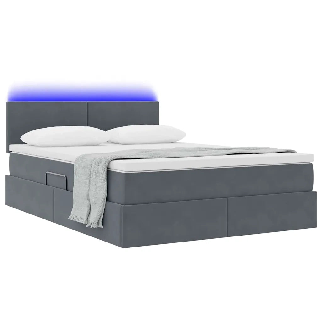 Letto con contenitore LED e materasso Grigio Scuro 140 x 200 cm