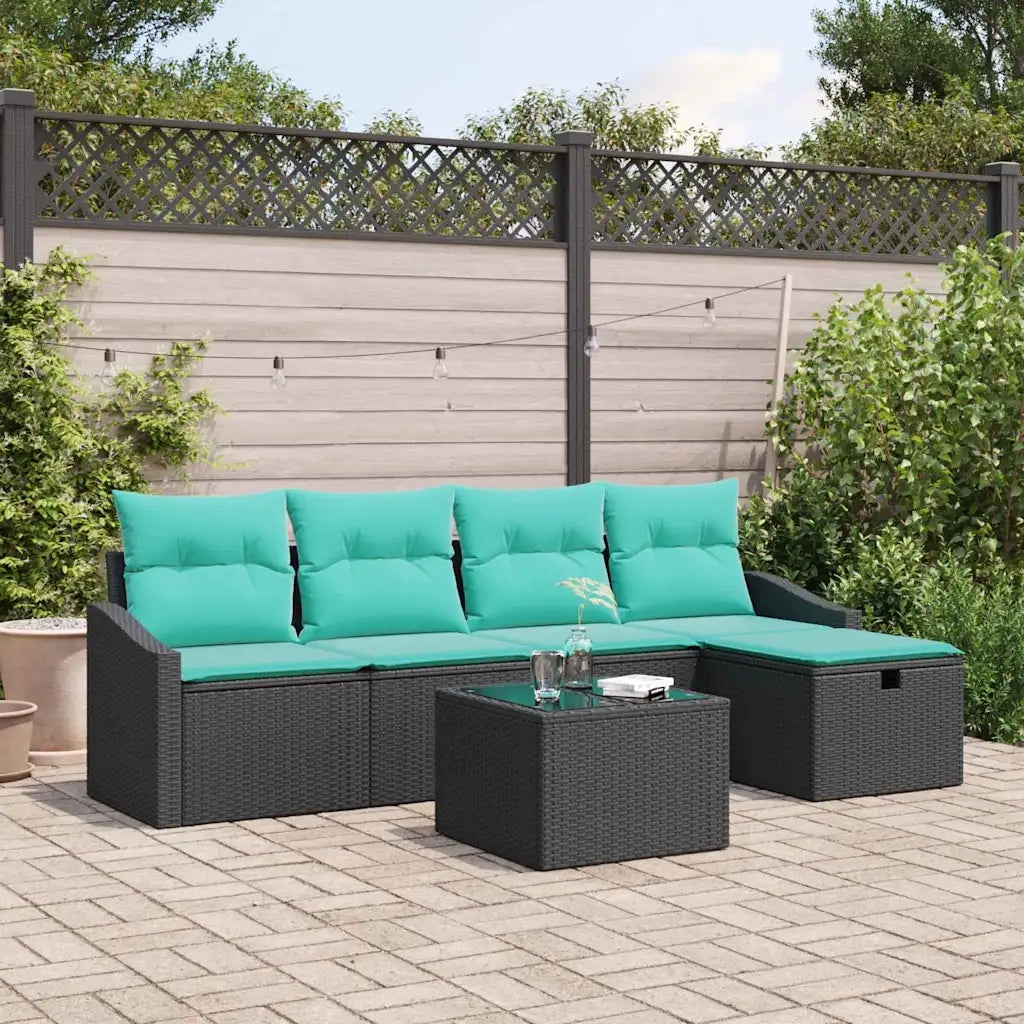 Set di divani con cuscino 6 pcs Nero polyrattan