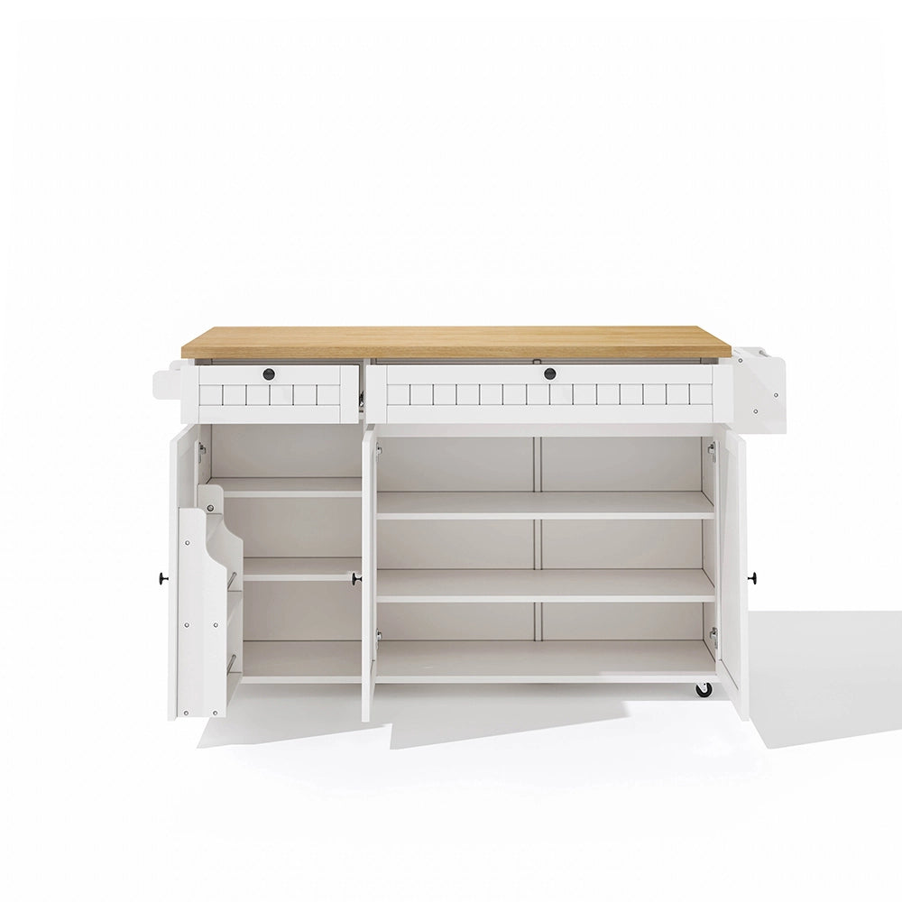 Isola cucina 6 ruote - Xylo - 137x89x45cm bianco 2 cassetti