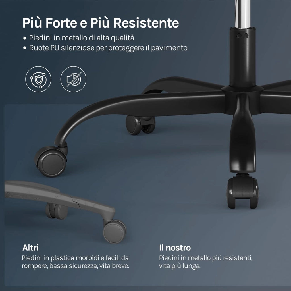 Sedia Gaming, Ampia Sedia da Ufficio Ergonomica Imbottita con Cuscino a Molla, Alta Capacità di Carico, Poltrona per Computer con Schienale Alto e Poggiapiedi, Tessuto Tecnologico, Nero, GS10sz