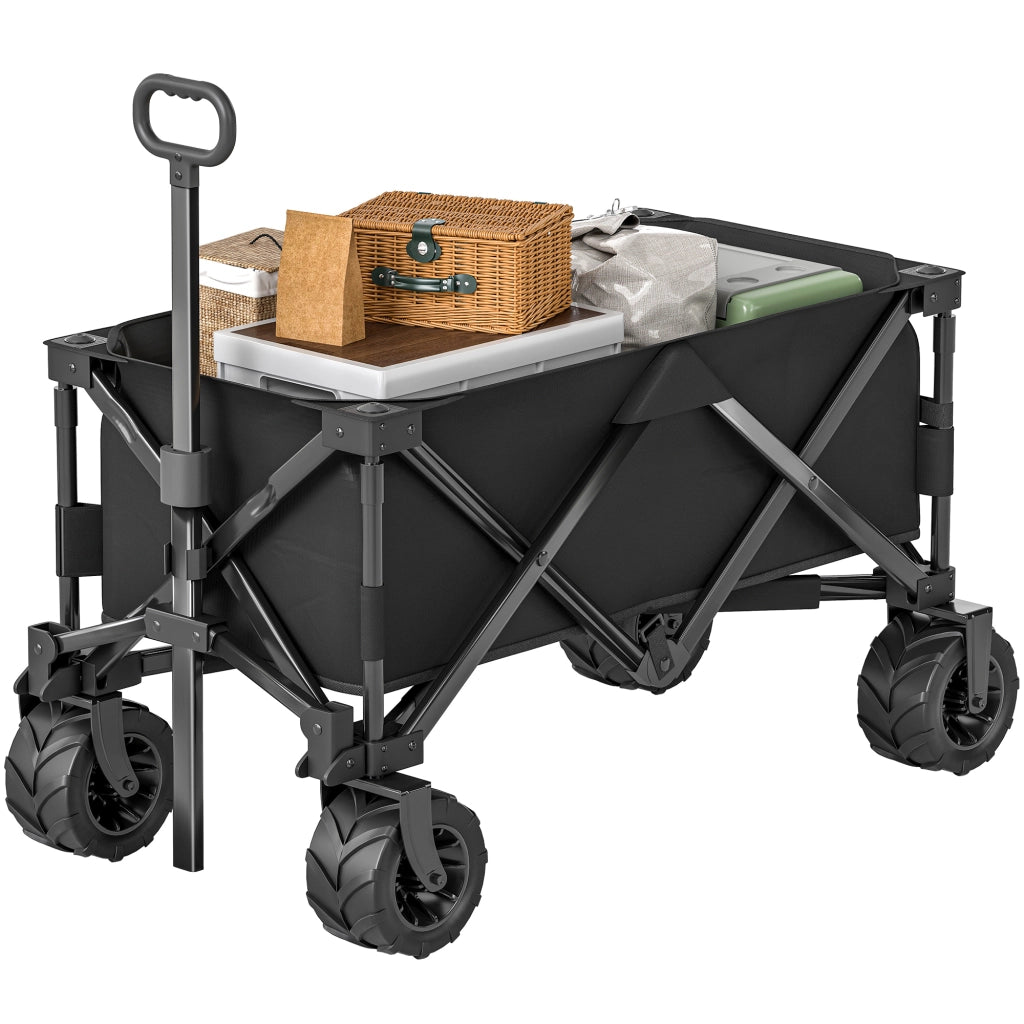 Carro Pieghevole per Spiaggia con Ruote 360¡ã ¨C Zephmum ¨C 108x55x55 cm Nero