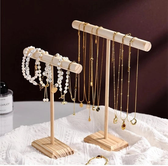 2 pezzi di standard per gioielli, legno, standard a T per catena, supporto per gioielli, collane da avvolgere, standard, per il ripostiglio di gioielli, base stabile