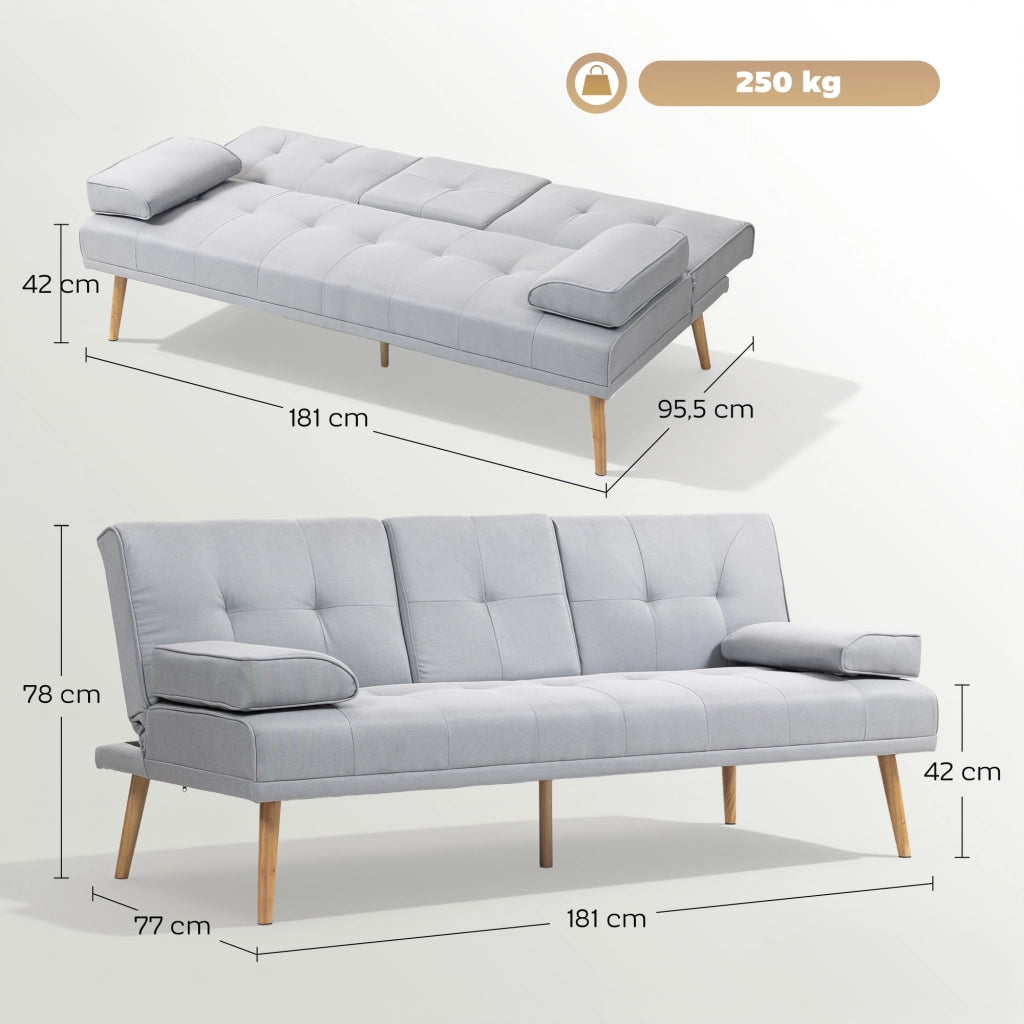 Divano letto 3 posti con tavolo pieghevole e portabicchieri ¨C Minimal ¨C Grigio chiaro