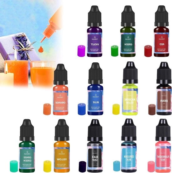 Allettamento Plus - 10 ml Sostanza Colorante Liquida per Candelabra in 12 Colori - Per Gel Doccia, Paraffina, Miele di Apis - Concentrato Forte