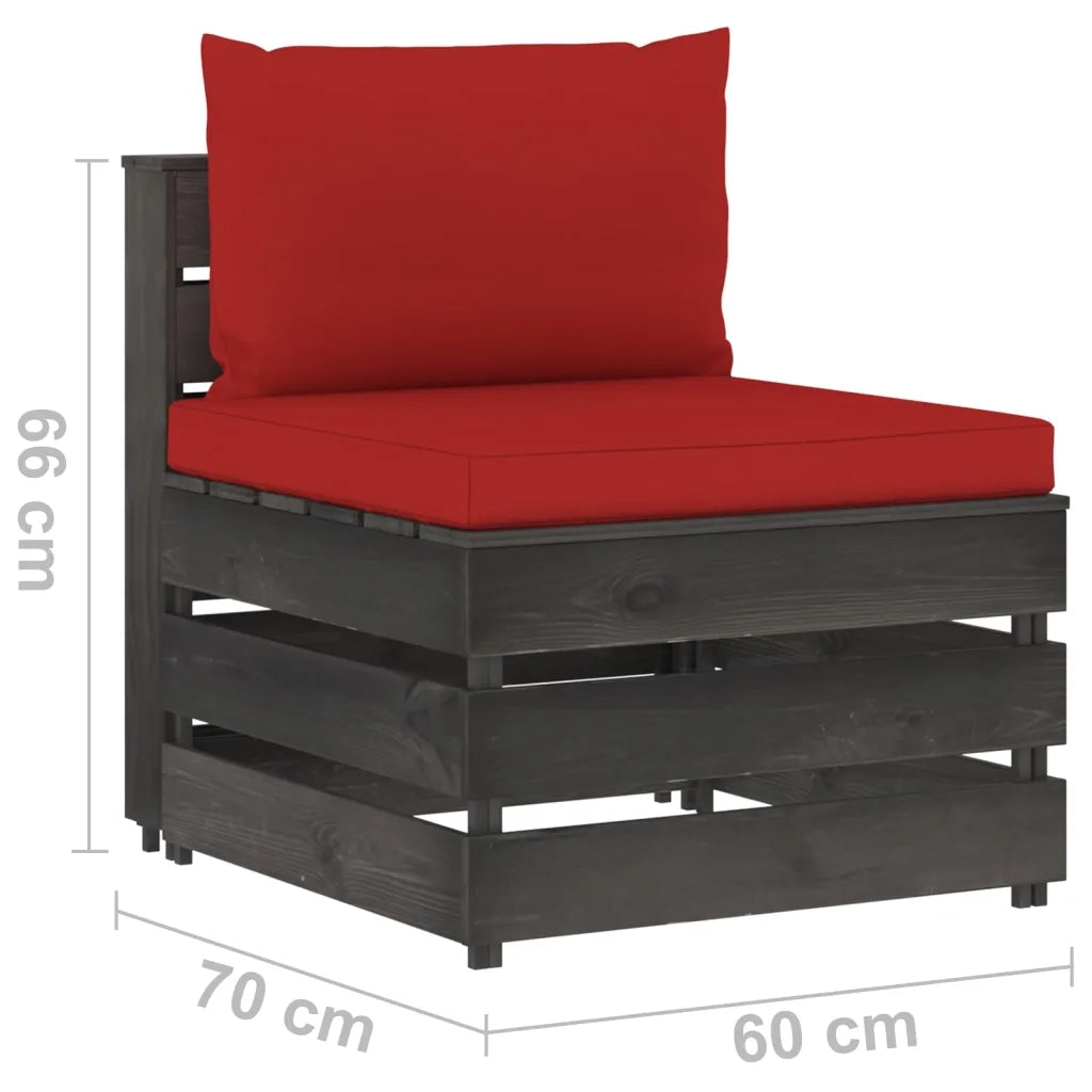 Divano Centrale Modulare con Cuscini in Legno Impregnato Grigio 3068126