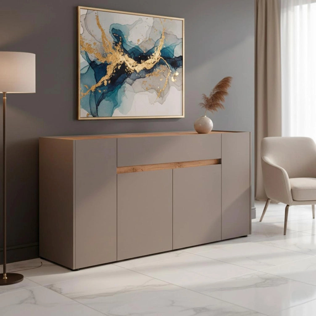 Credenza Moderna Madia Con 4 Ante E 1 Cassetto Mobile Contenitore Per Sala Da Pranzo Soggiorno Design Senza Maniglie Elegante Capiente 170 X 85 X 40 Cm Congo E Rovere