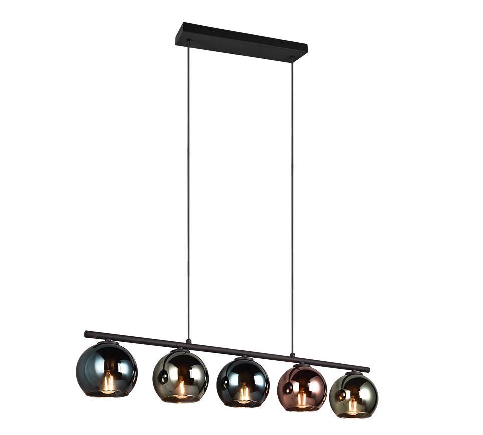 Lampada a sospensione 5 vetri, metallo, nero e multicolor, L 83 cm, Sheldon