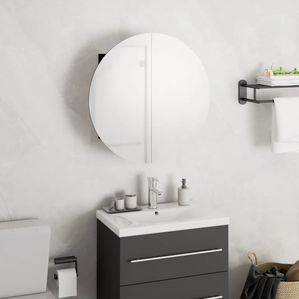 Armadio da Bagno con Specchio Rotondo e LED Nero 40x40x17,5cm 345580