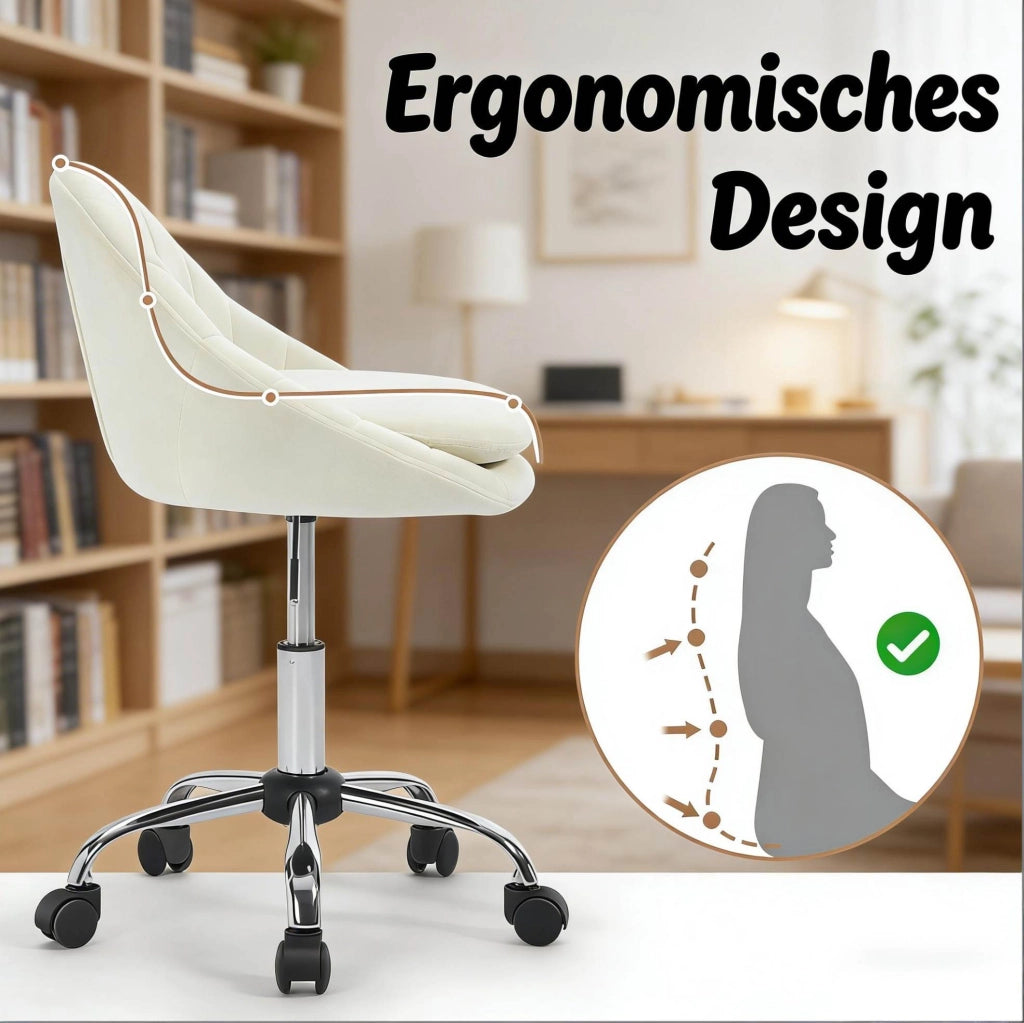 Sedia da ufficio ergonomica beige in velluto, regolabile