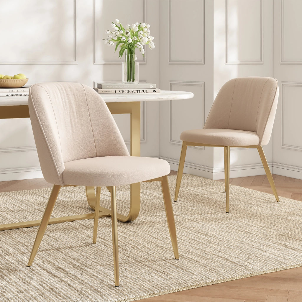 Sedie da Pranzo in Velluto ¨C MINIMAL ¨C Beige, Gambe Oro, Set 2 Pezzi