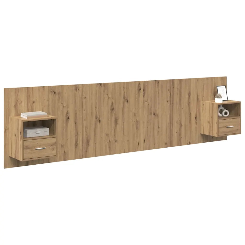 Testiera | Testata con Comodino 3 pcs Rovere artigianale Legno multistrato